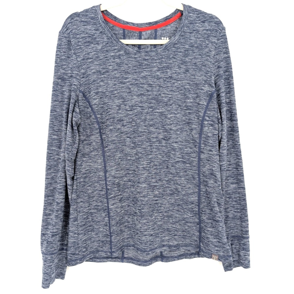Title Nine Womens Grace‎ Long Sleeve Top Large Navy Heather UPF 50 Active Tech